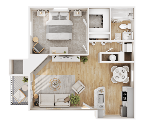 Floor plan for 1 bed, 1 bath, 706 sqft